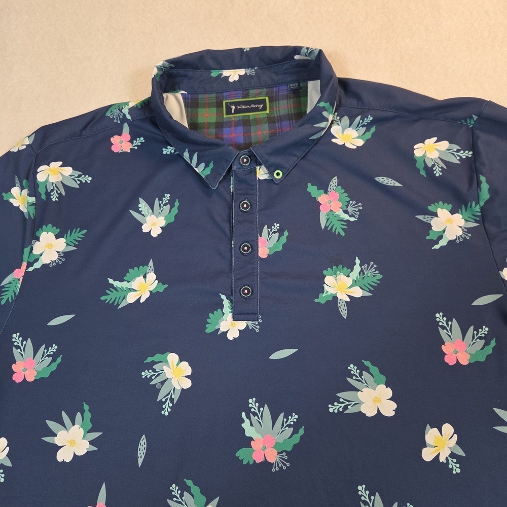 William Murray For Esteban Polo Shirt Mens 2XL Navy Floral Performance Golf - Picture 2 of 10